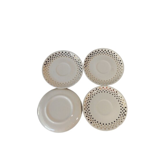 Vintage Homer Laughlin 6" Saucer Plate Fleur De Lis Golden Wheat Lot of 4 Round - Picture 4 of 5